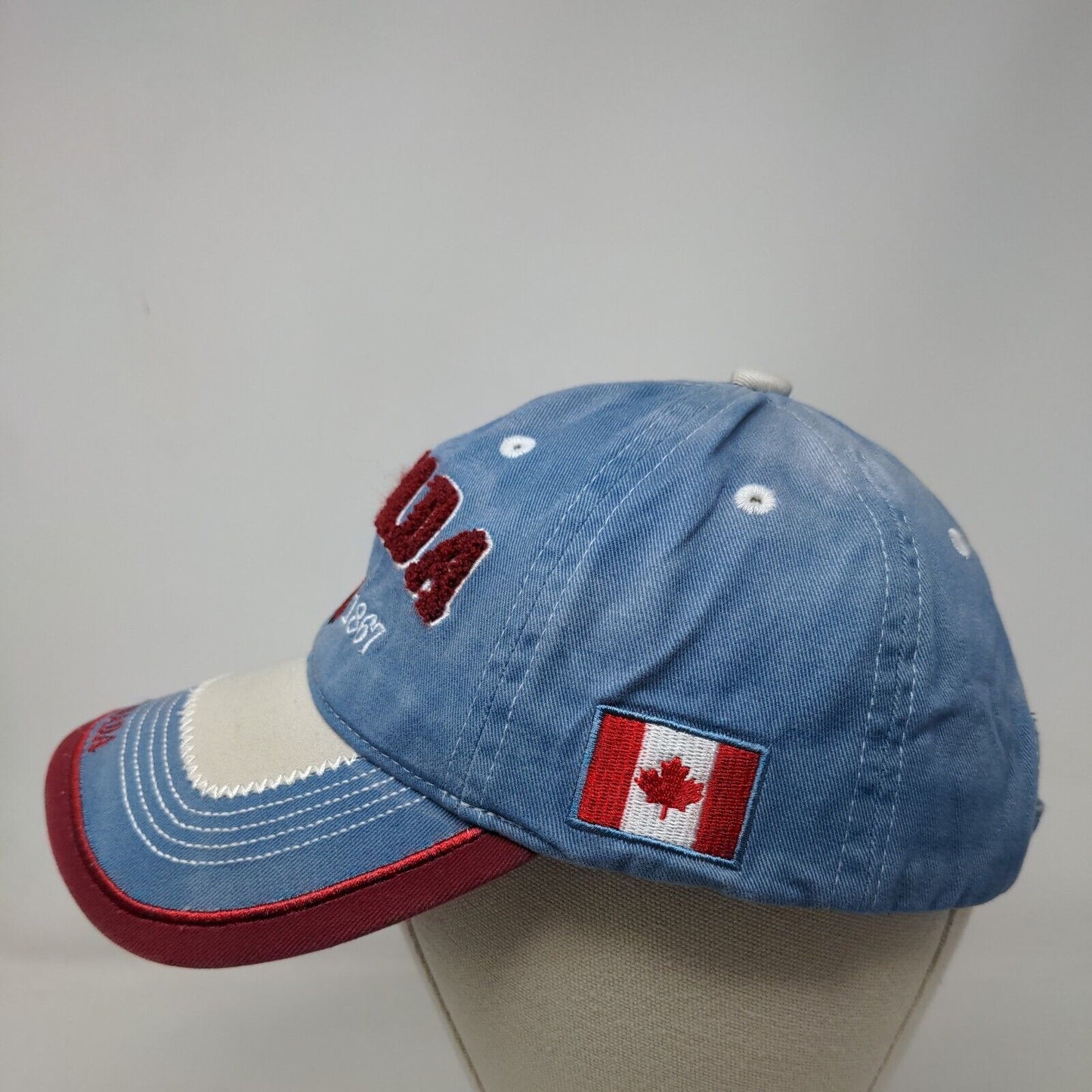 Canada Maple Leaf Strapback Hat Blue One Size Embroidered Adjustable