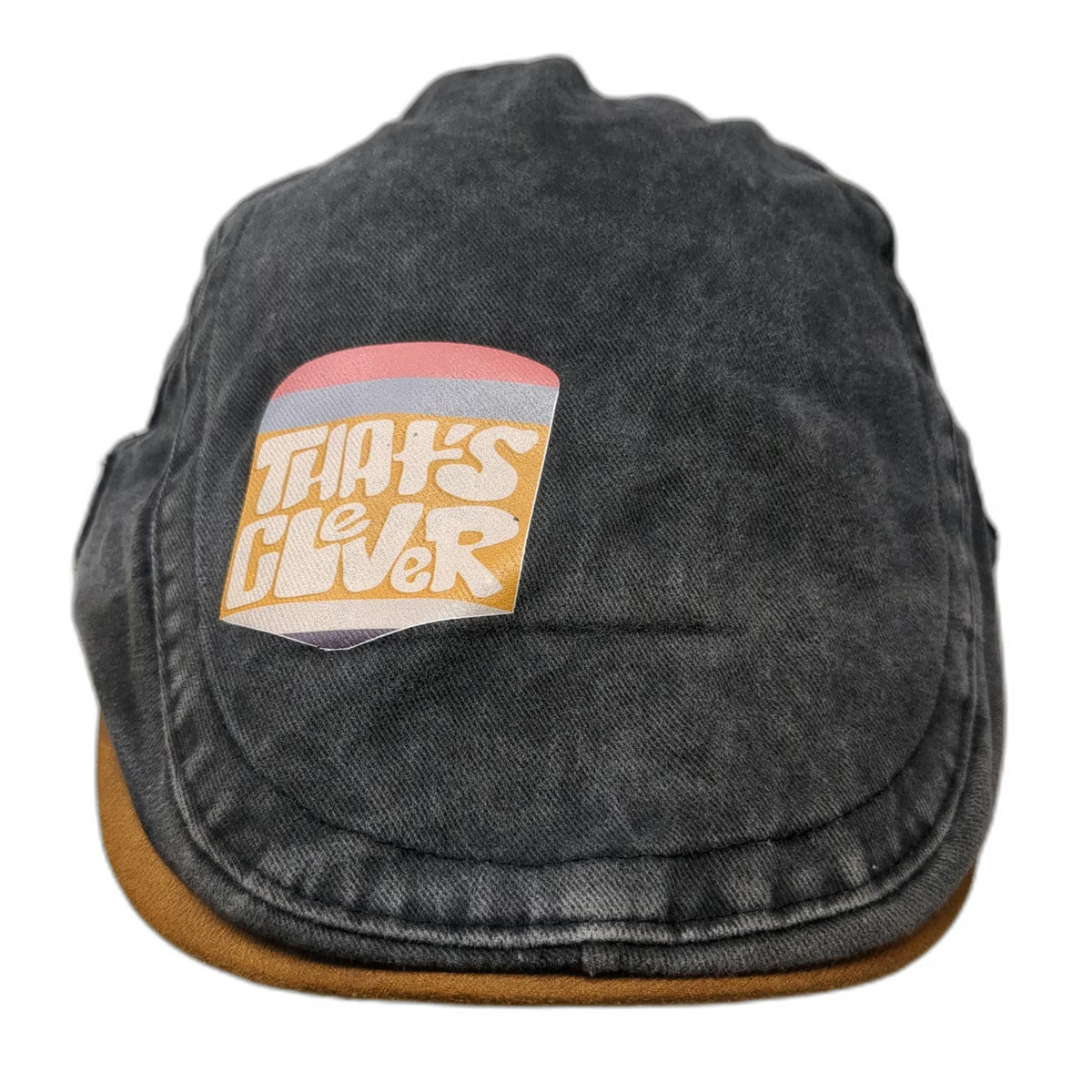 KB Ethos Newsboy Cap Gray One Size Acid Wash Cotton Brown Faux Suede Bill Hat