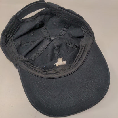HCC Strapback Hat Black One Size Adjustable Embroidered Vented Holes 6 Panel