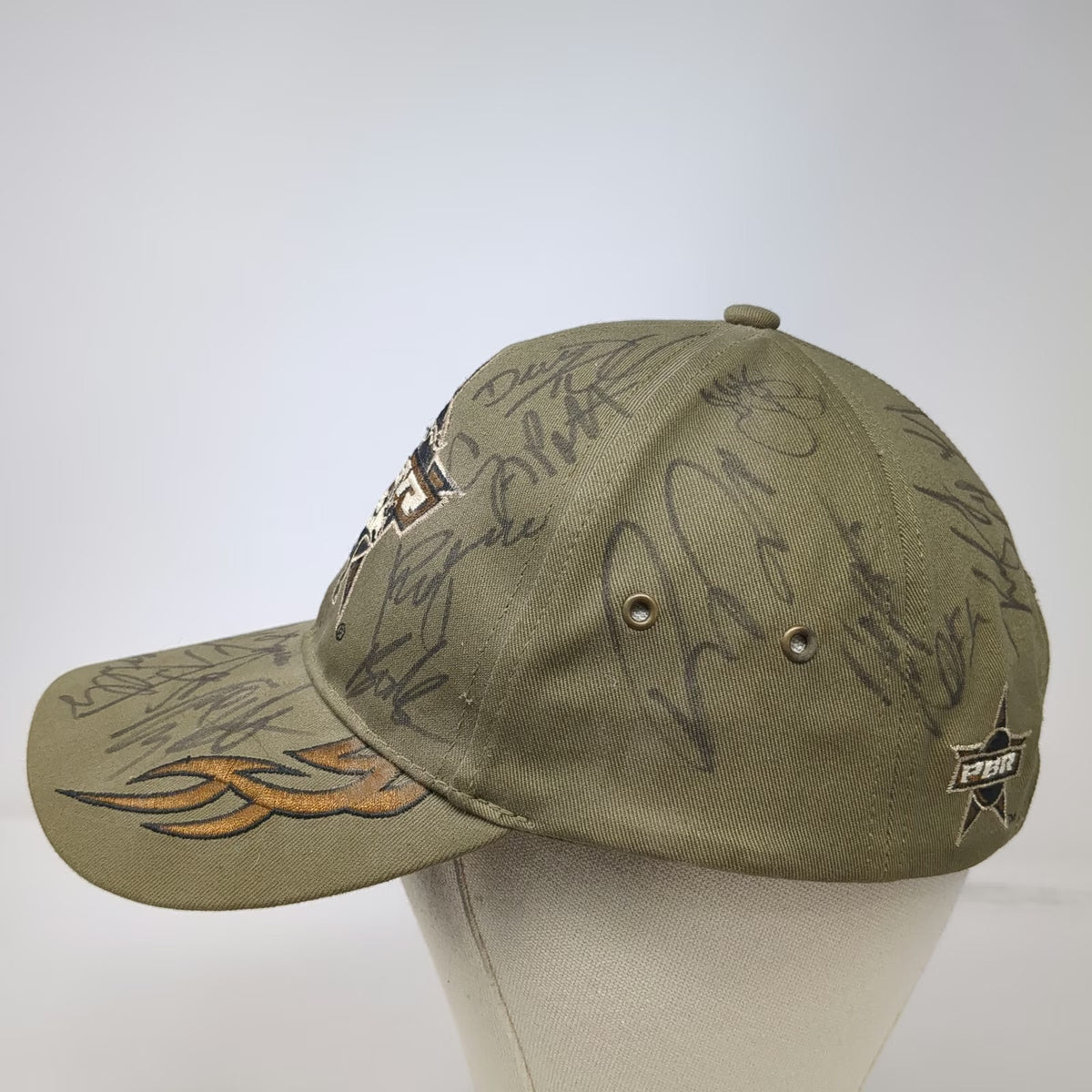 M&F PBR Bull Riders Baseball Cap Brown One Size Autographed Flame Cotton Hat