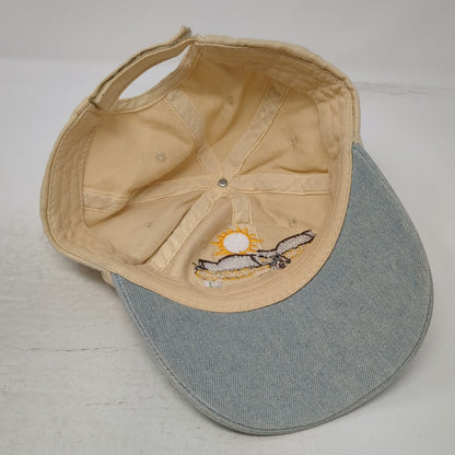 Baseball Cap Beige OS Horse Embroidery Denim Brim Strapback Hat Western Nature