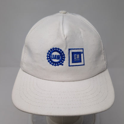 UAW GM Snapback Hat White One Size Adjustable Embroidered Solid Outdoor
