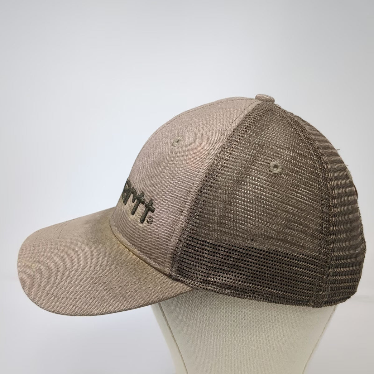Carhartt Trucker Hat Brown One Size Mesh Back Snapback Embroidered Logo Canvas