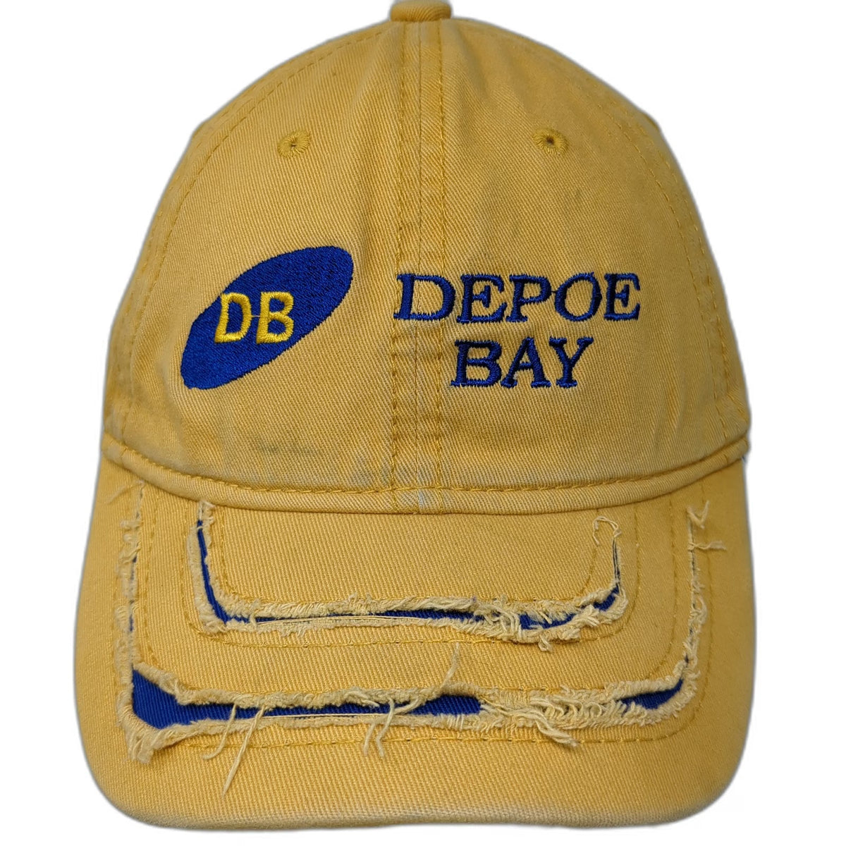 J HATS Baseball Cap Yellow One Size Distressed Depoe Bay Embroidered Slideback