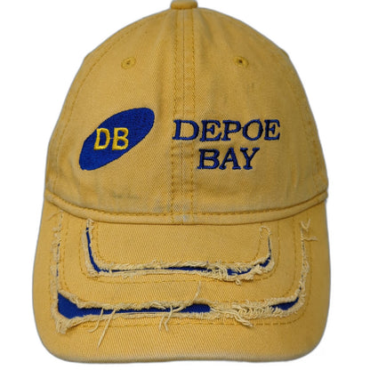 J HATS Baseball Cap Yellow One Size Distressed Depoe Bay Embroidered Slideback