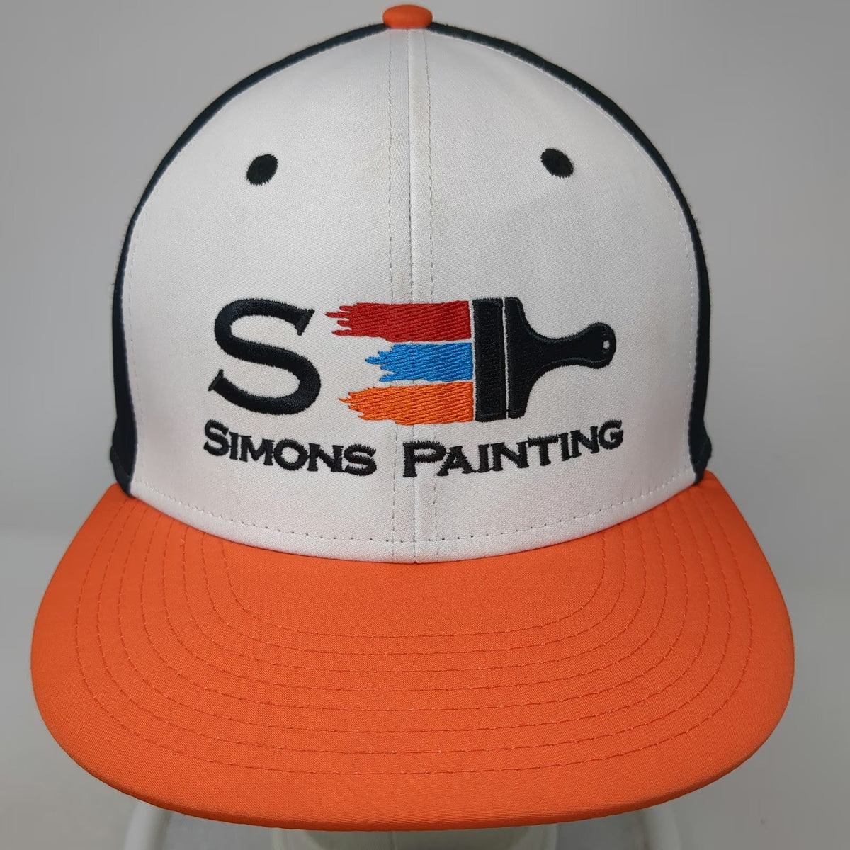 The Game Baseball Cap White Black Orange M Simons Painting Logo Stretch Fit Hat