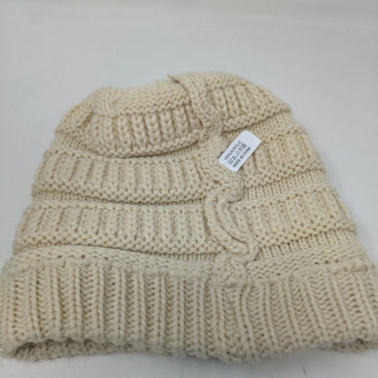 C.C. Exclusives Womens Knit Beanie Hat Cap Cream 100% Acrylic Cable Knit