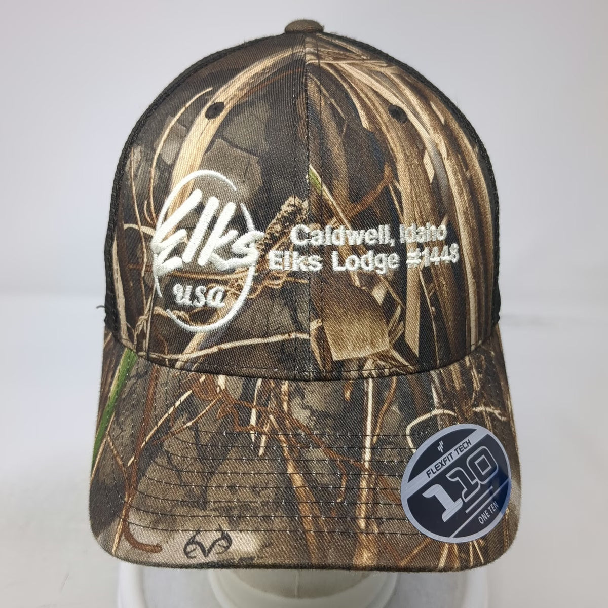 Flexfit Trucker Hat Brown One Size Camo Caldwell Idaho Elks Lodge Snapback Mesh
