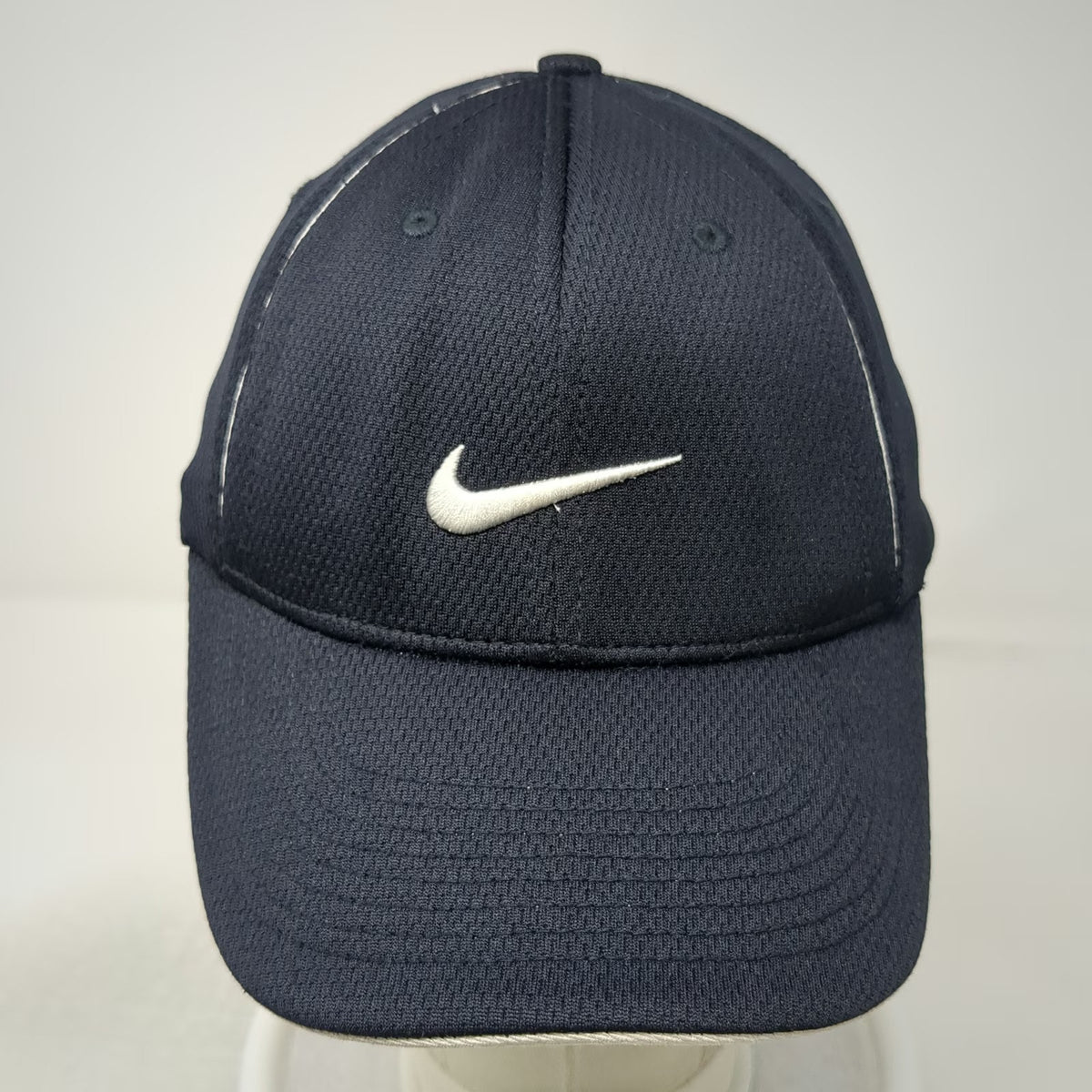 Nike Baseball Cap Blue M Fitted Embroidered Swoosh Logo Breathable Hat Vintage