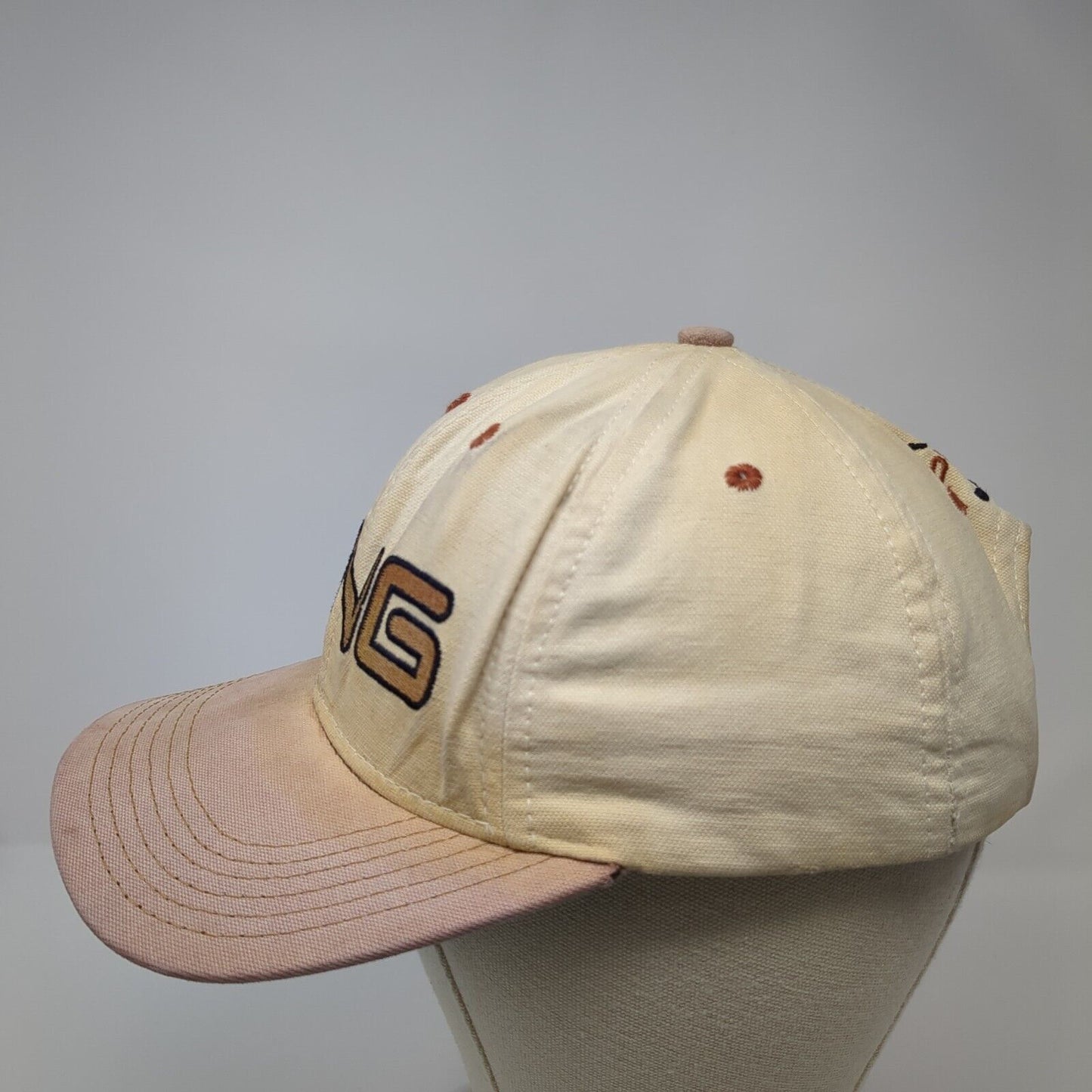 PING Baseball Cap Beige One Size Adjustable Embroidered Vented Holes 6 Panel