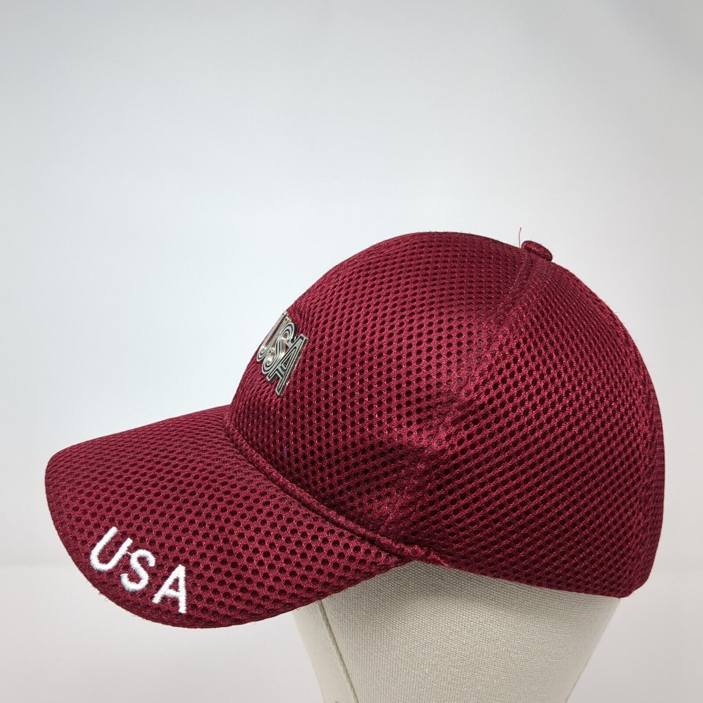USA Strapback Hat Red One Size Adjustable Embroidered Patriotic 6 Panel