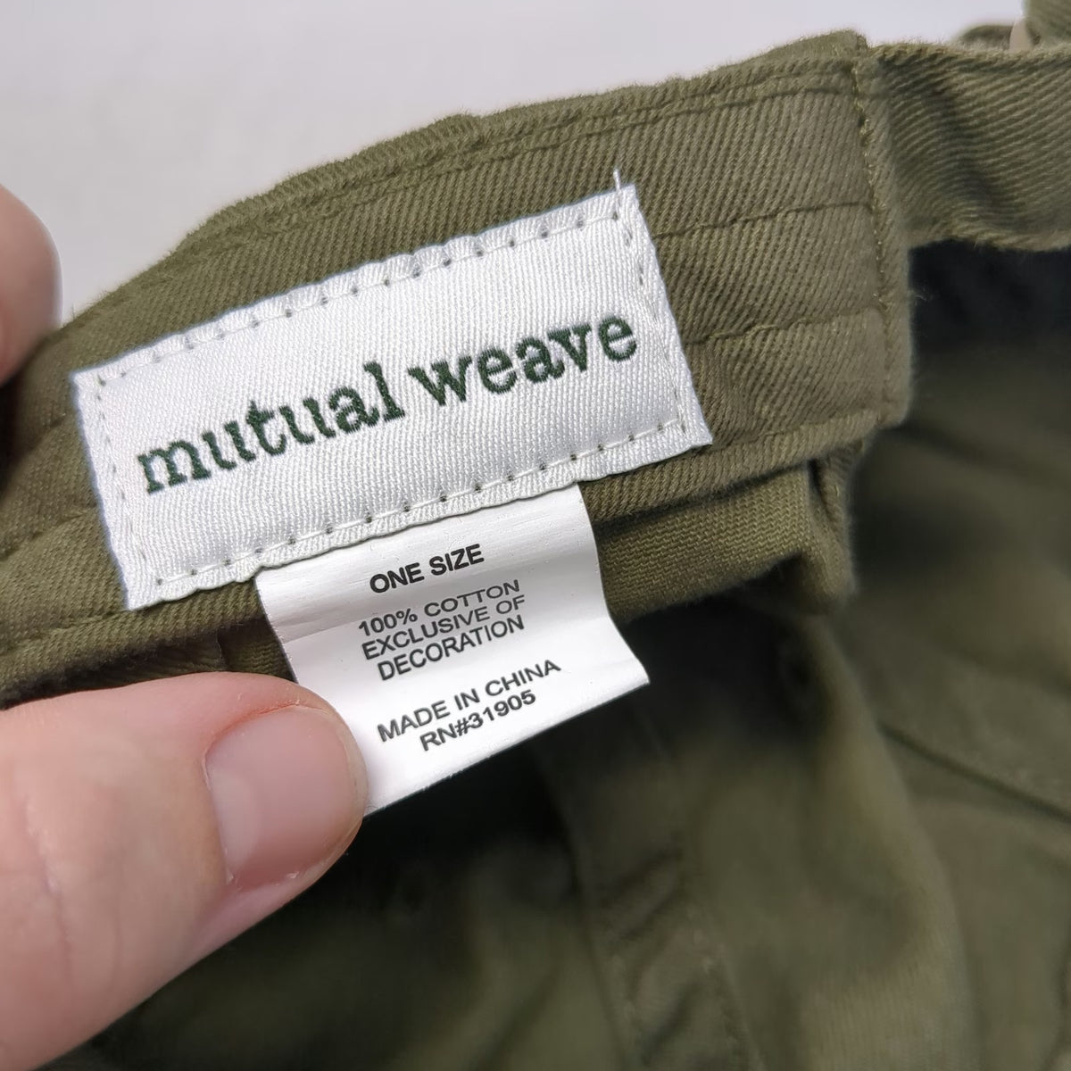 Mutual Weave Baseball Cap Green One Size Slideback Cotton Hat Embroidered Logo
