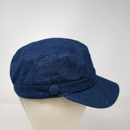 Arianna Army Cap Blue One Size Denim Elastic Back Cadet Side Button Hat