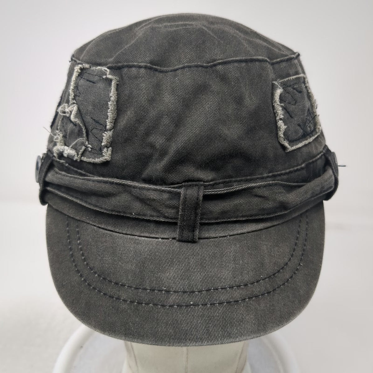 Army Cap Gray One Size Distressed Patches Studs Buttons Fashion Strap Cadet Hat