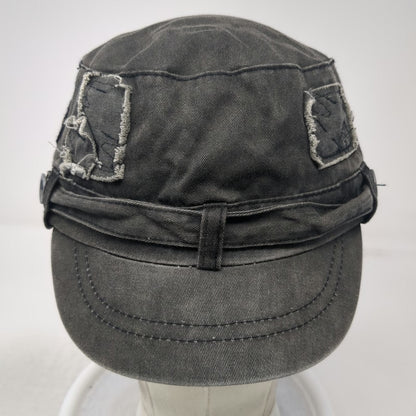 Army Cap Gray One Size Distressed Patches Studs Buttons Fashion Strap Cadet Hat