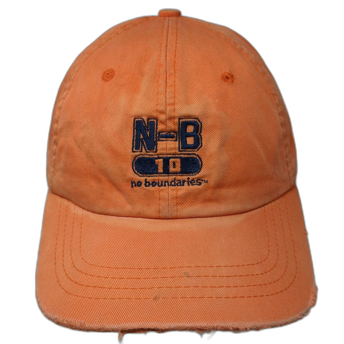No Boundaries Baseball Cap Orange Blue One Size Distressed Slideback Logo Hat