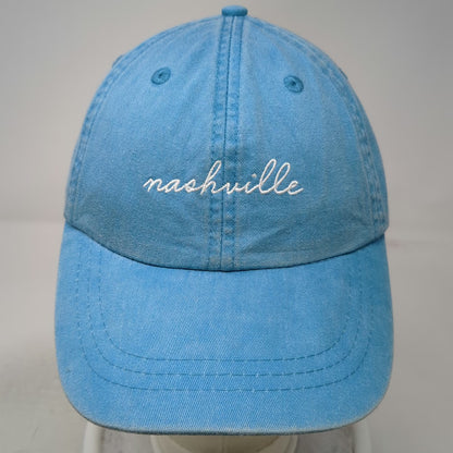 Adams Baseball Cap Blue OSFM Nashville Embroidery Leather Slideback Strap Hat