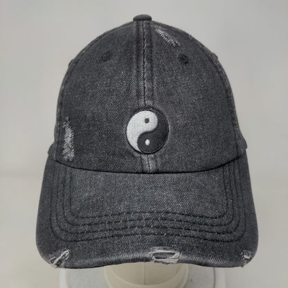 Yin Yang Ladies Slideback Hat Black One Size Adjustable Embroidered Distressed