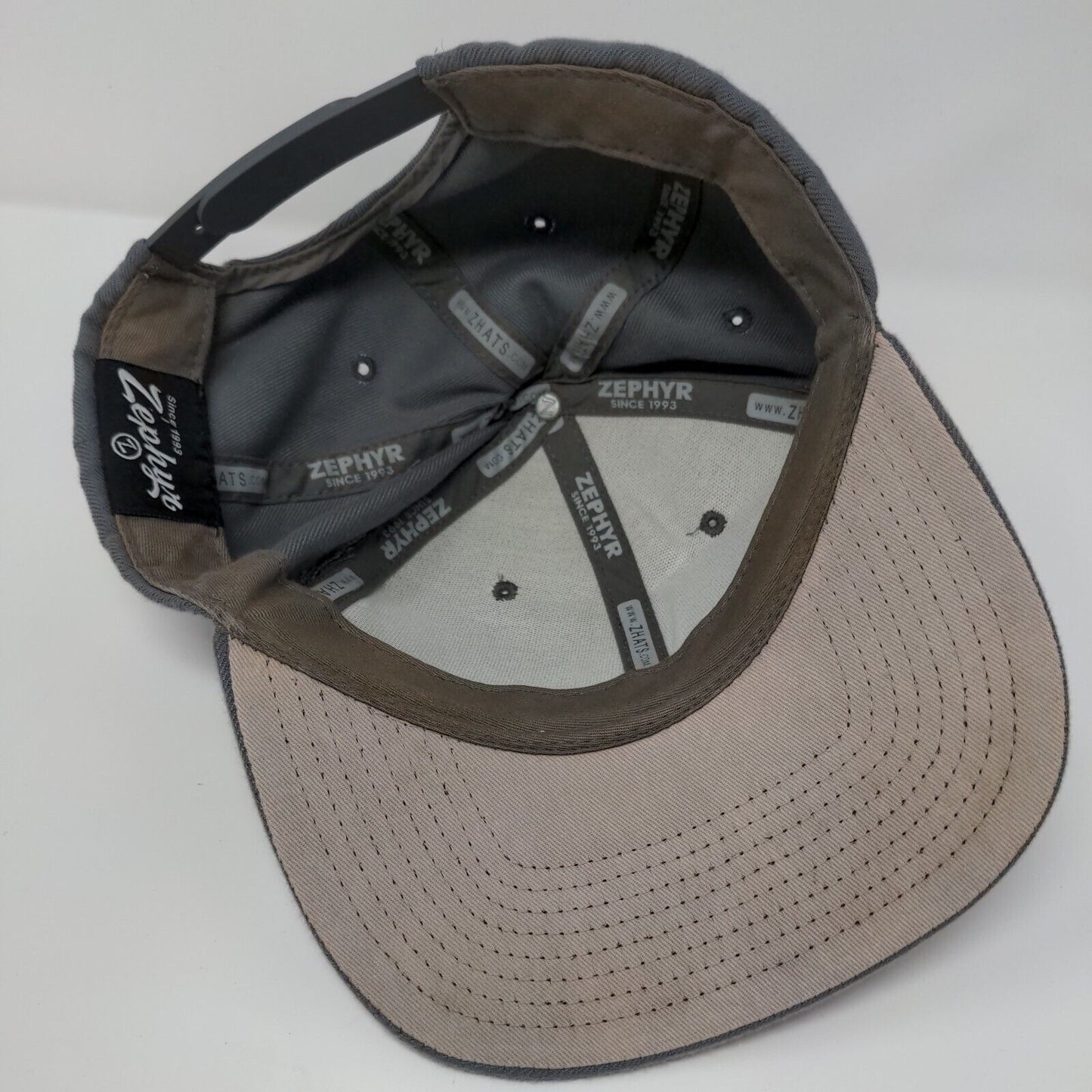 Zephyr Snapback Hat Gray One Size Adjustable Embroidered 6 Panel Blank Polyester