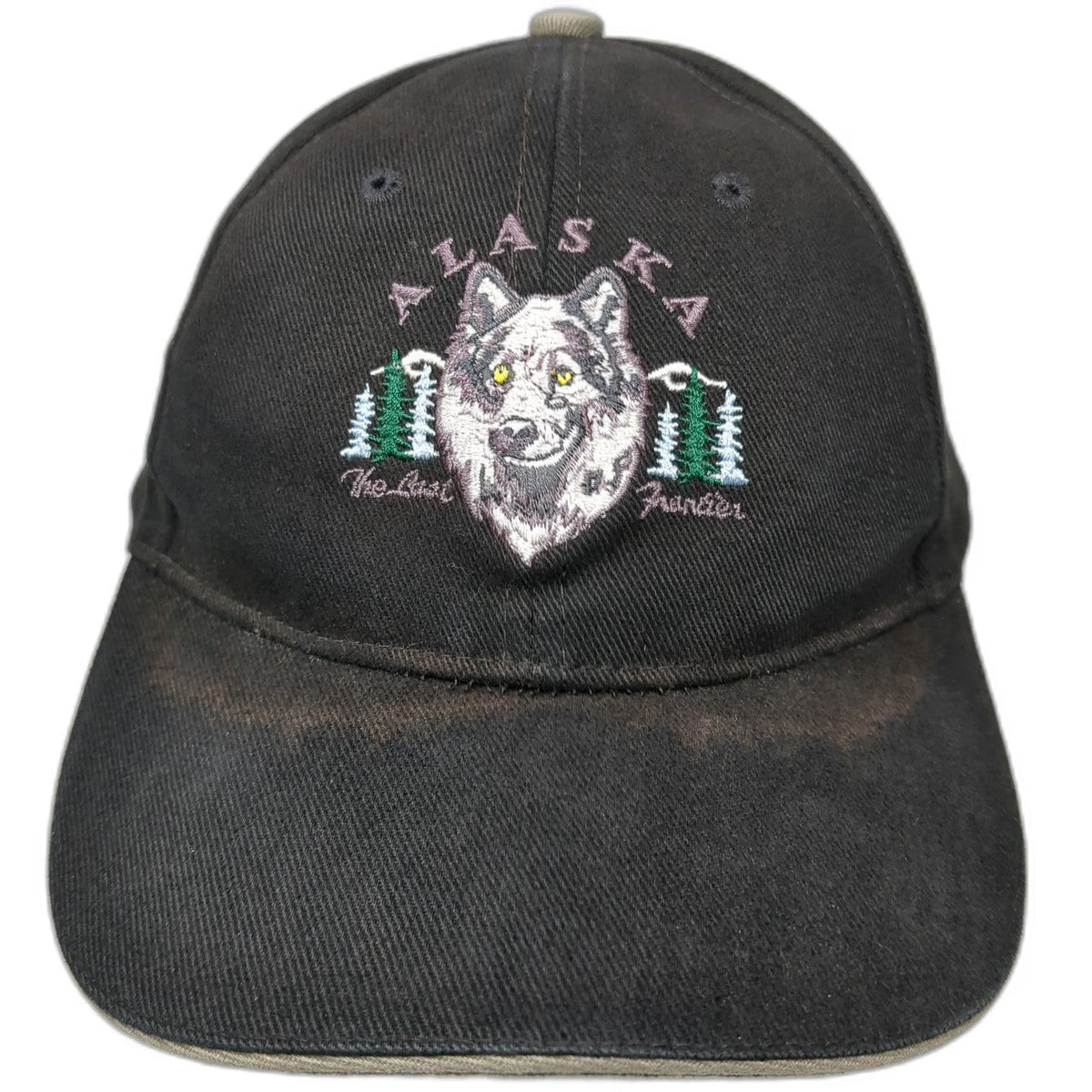 Northwest Embroidery Baseball Cap Black One Size Alaska Wolf Last Frontier hat