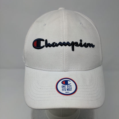 Champion Slideback Hat White OSFM Embroidered Adjustable Leather Strap