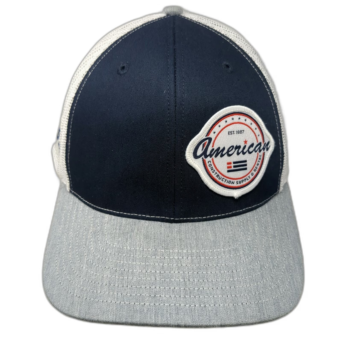 Richardson Trucker Hat Blue One Size American Construction Supply Demo Day Mesh