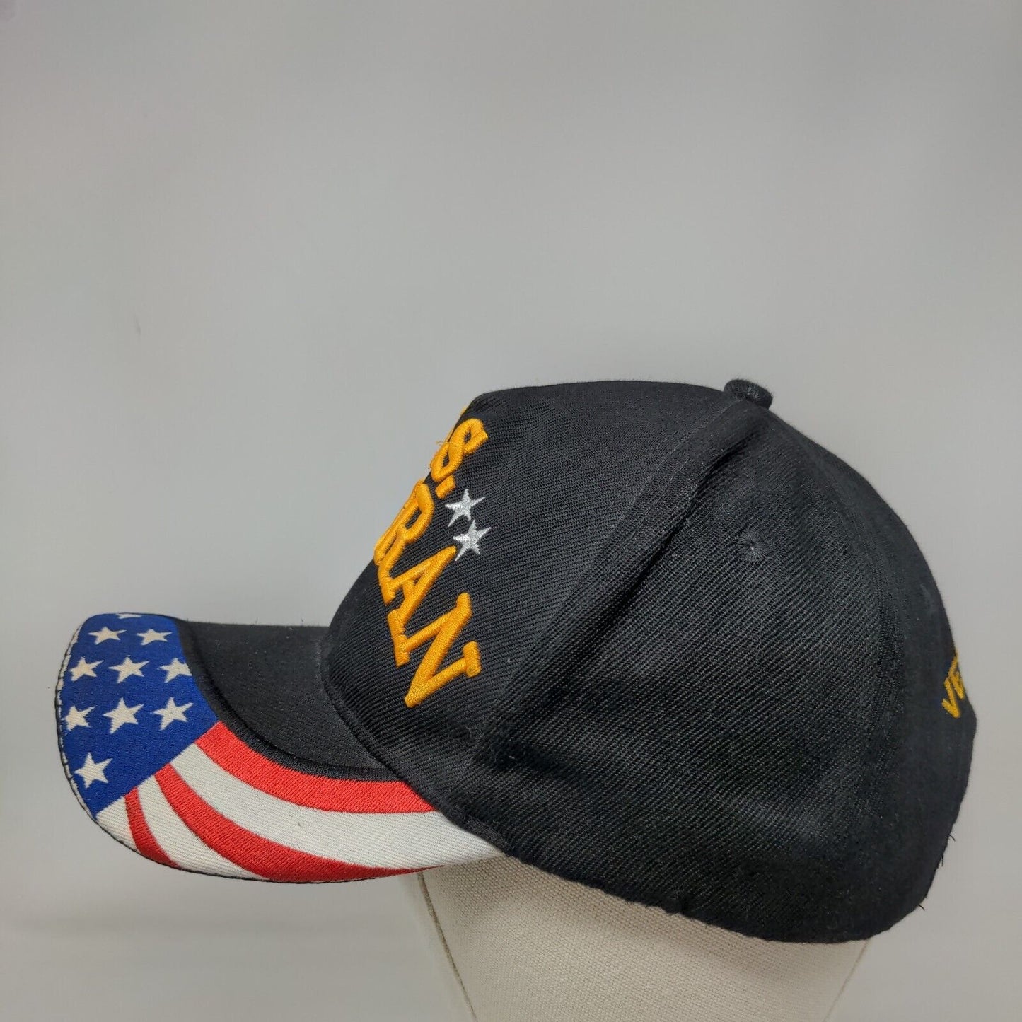 US Veteran Strapback Hat Black One Size Adjustable Embroidered Flag Patriotic