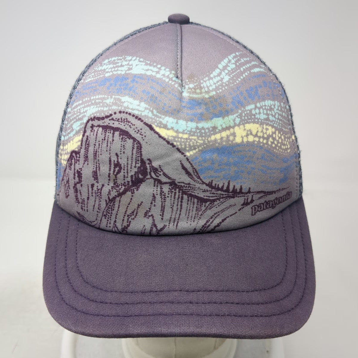 Patagonia Trucker Hat Purple One Size Half Dome Mountain Graphic Mesh Snapback