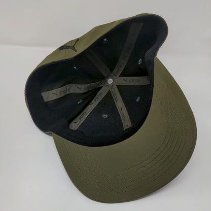 PUMA Stretch Fitted Hat Green OS Lightweight Embroidered Vented Holes 6 Panel