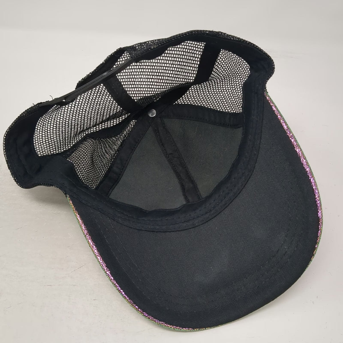 Trucker Hat Green Purple One Size Iridescent Crackle Metallic Mesh Back Hat