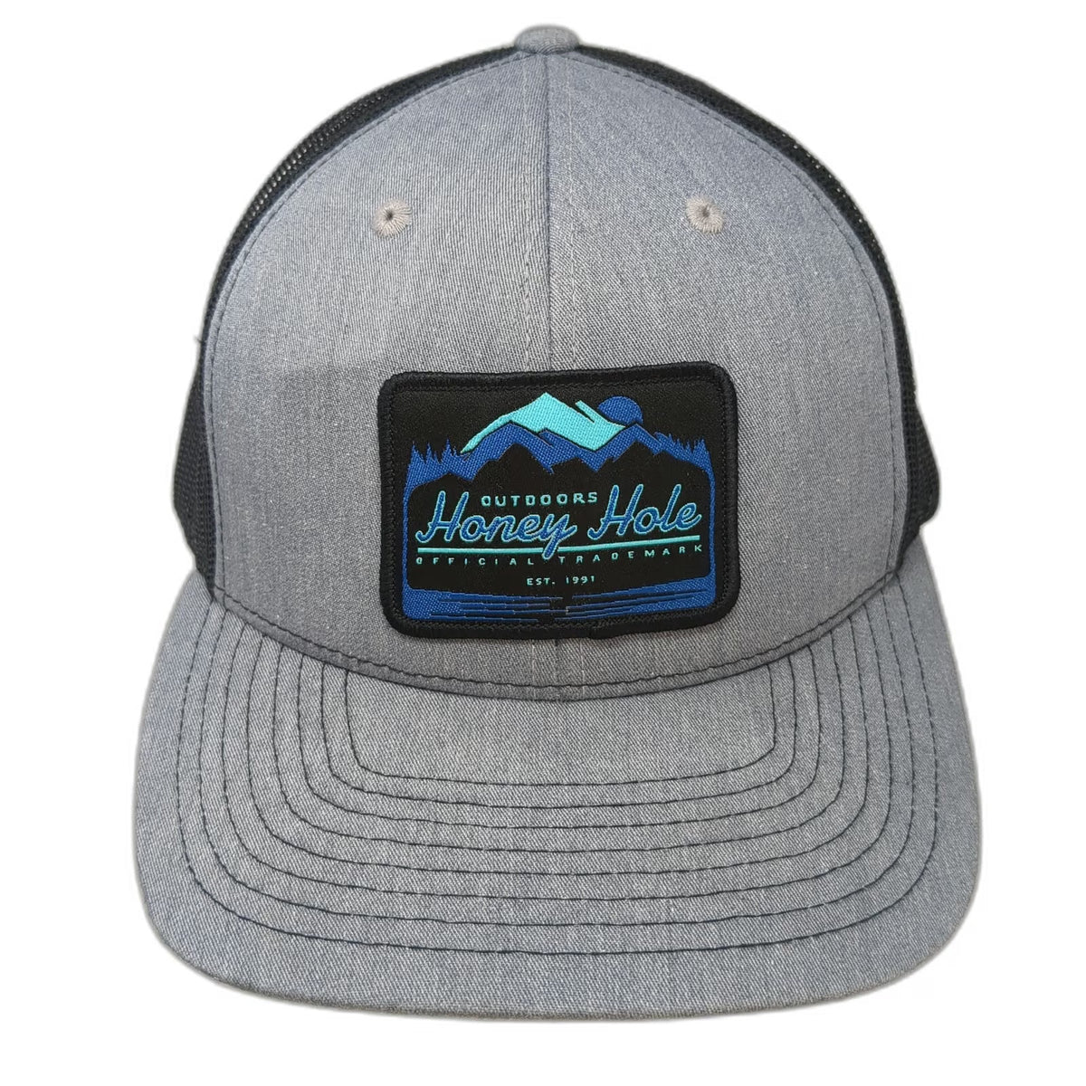 Richardson Trucker Hat Gray One Size Mesh Snapback Outdoors Honey Hole Mountain