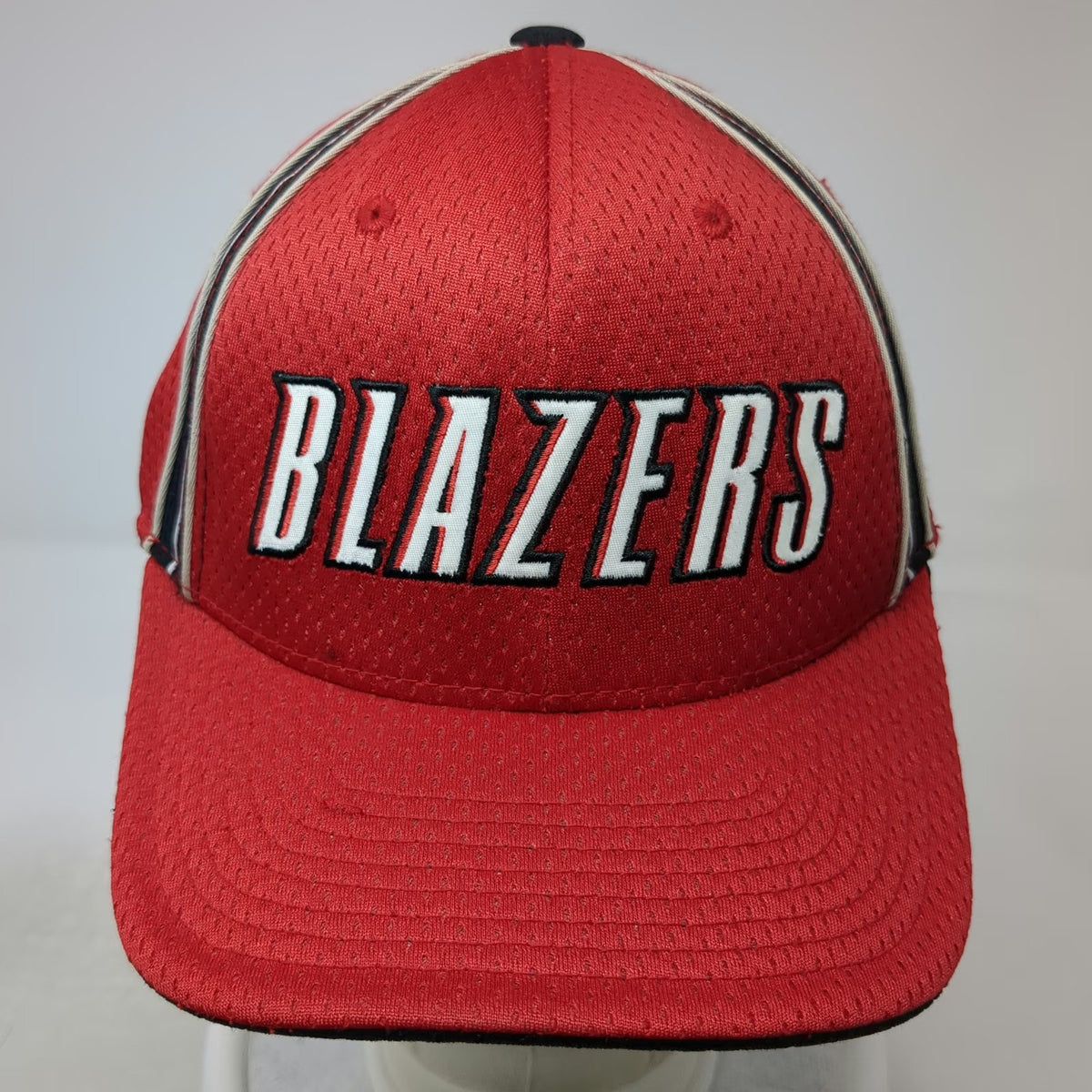 Reebok NBA Portland Trail Blazers Cap Red One Size Mesh Stripes Stretch Fit Hat