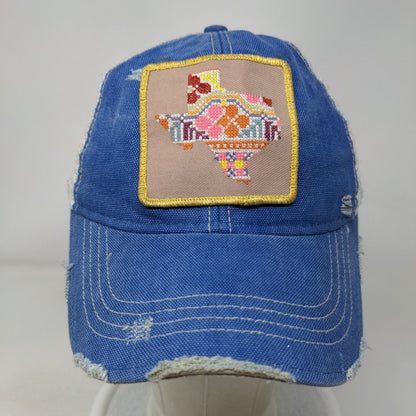 Judith March Patchwork Texas Trucker Hat Blue One Size Distressed Mesh Back
