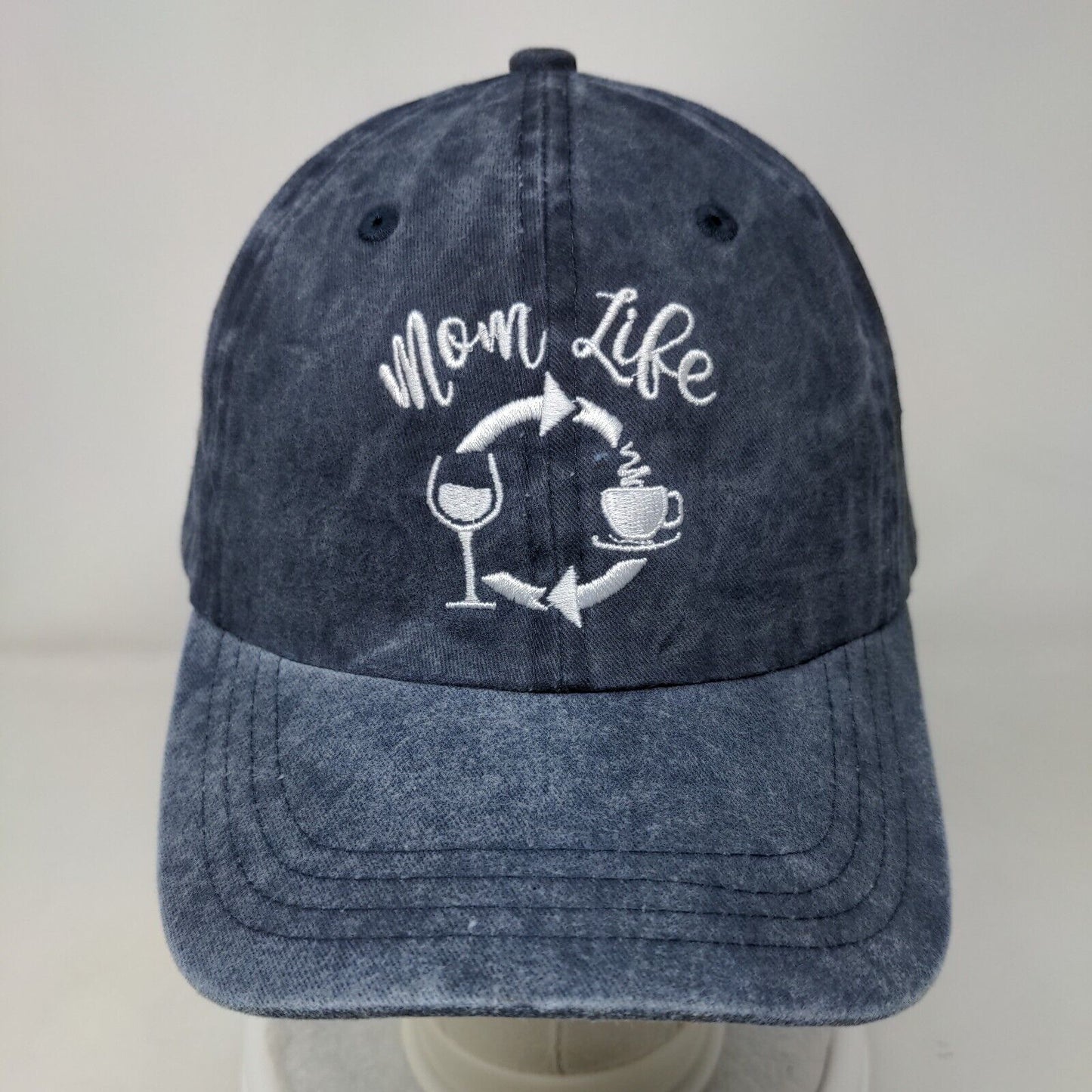 Mom Life Wine Coffee Slideback Hat Blue One Size Adjustable Embroidered