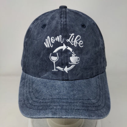 Mom Life Wine Coffee Slideback Hat Blue One Size Adjustable Embroidered