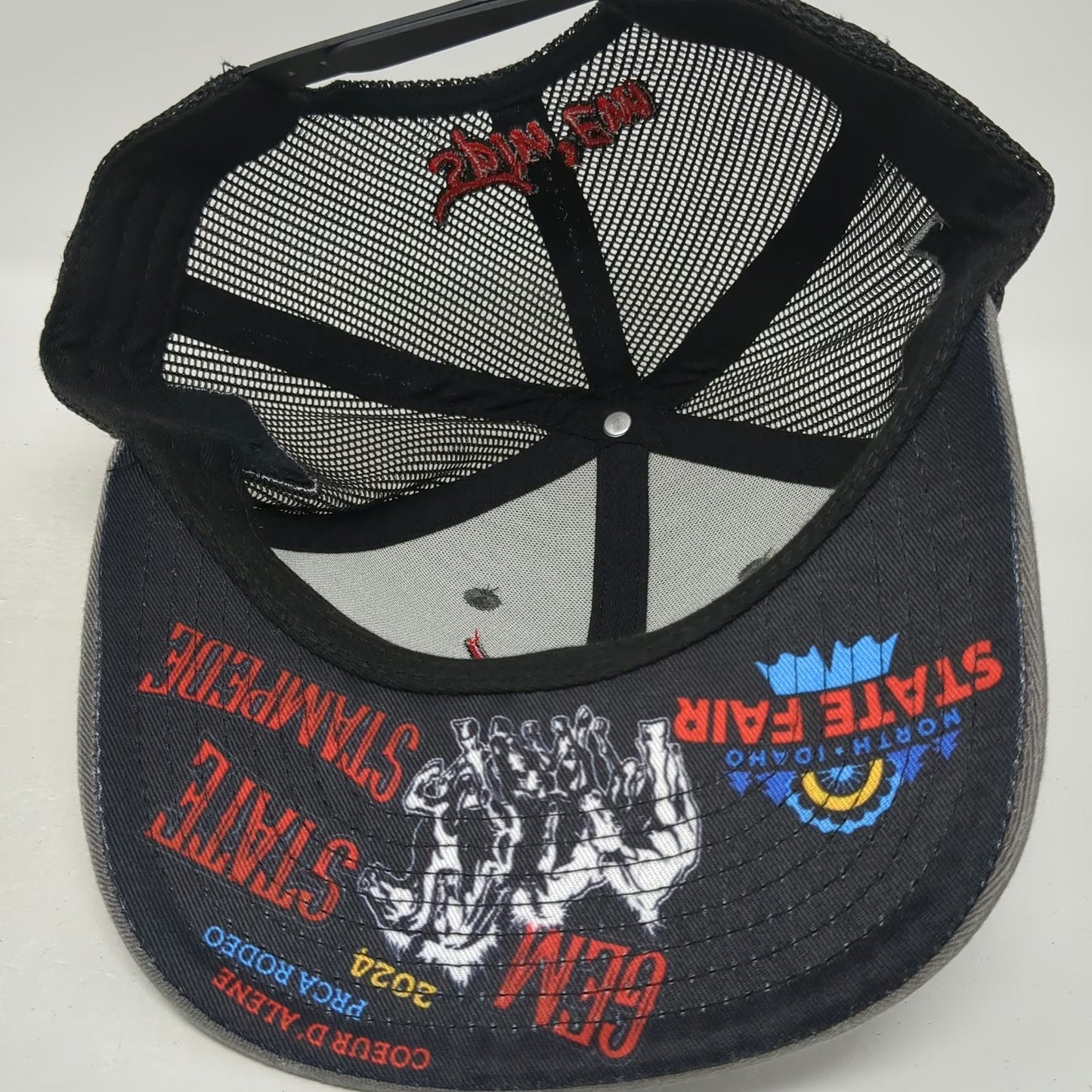 Spin'Em Trucker Hat Gray One Size Gem State Stampede Idaho Rodeo Mesh Back