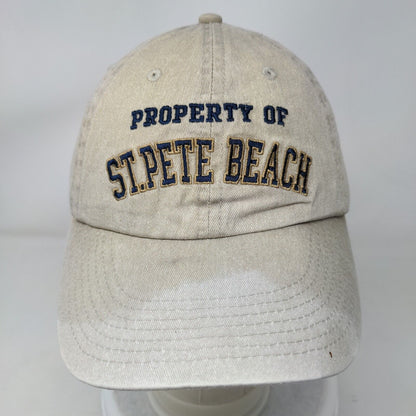 Property Of St. Pete Beach Strapback Hat Tan One Size Embroidered 6 Panel