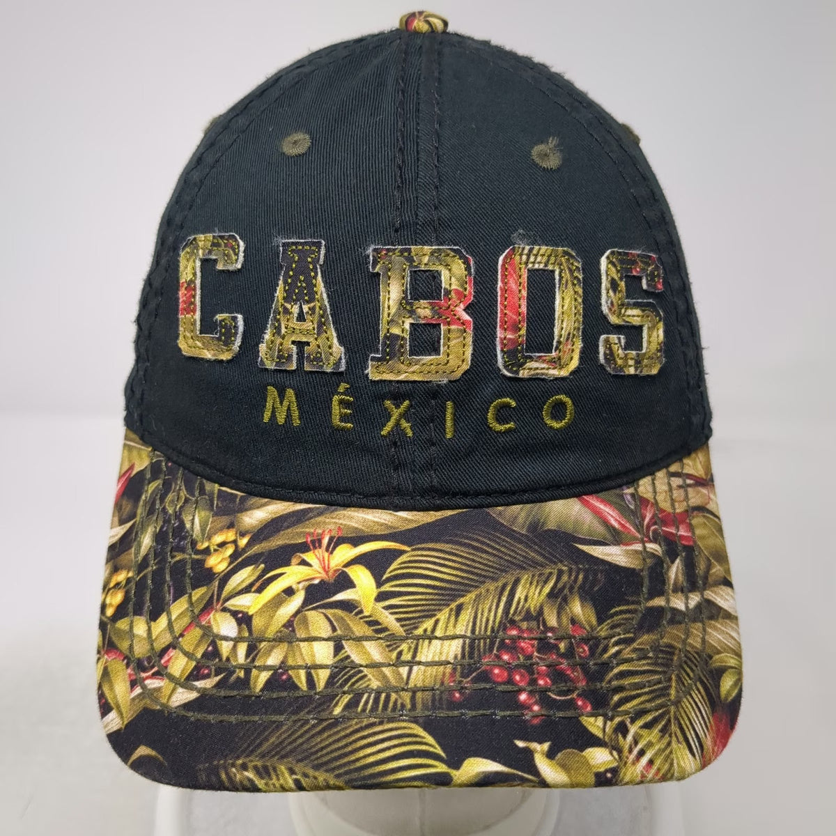 Banana Bay Cabos Mexico Black Baseball Cap Hat One Size Tropical Floral Print