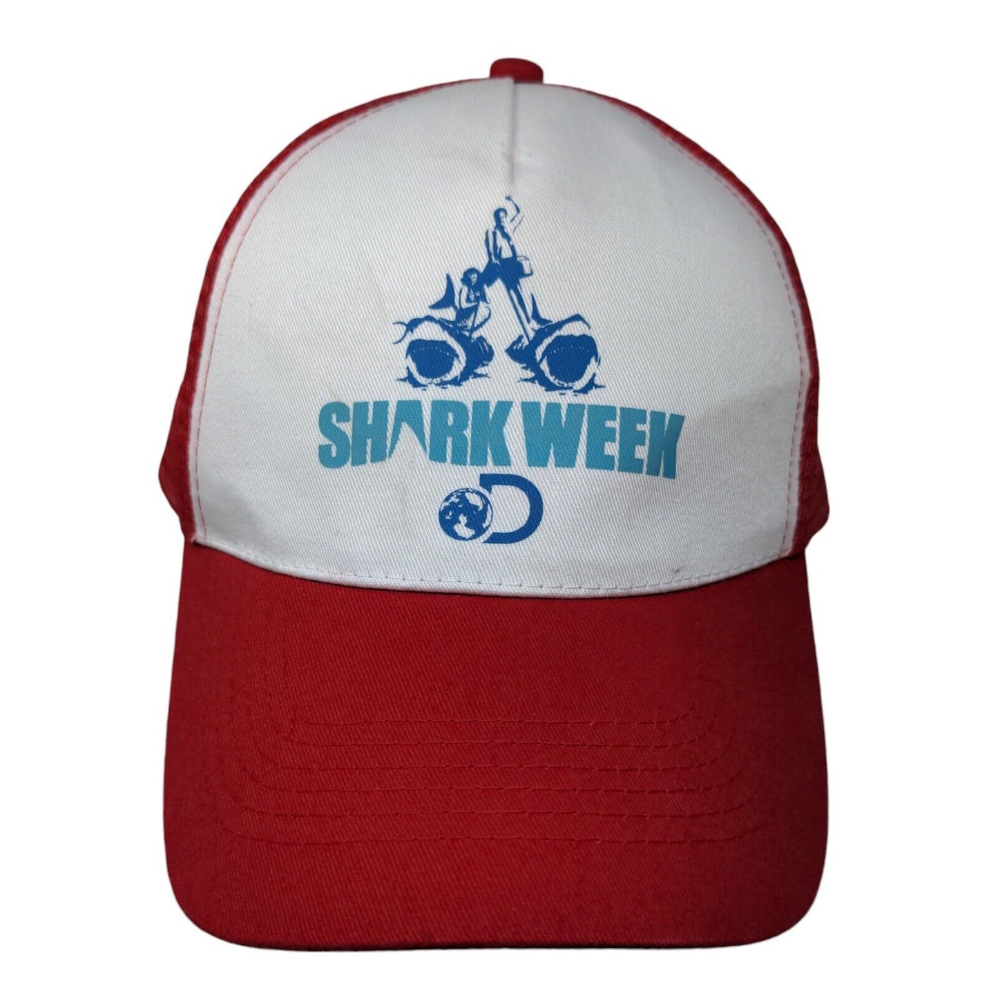 Shark Week Snapback Trucker Hat Red OSFA 5 Panel Mesh Back Discovery Channel