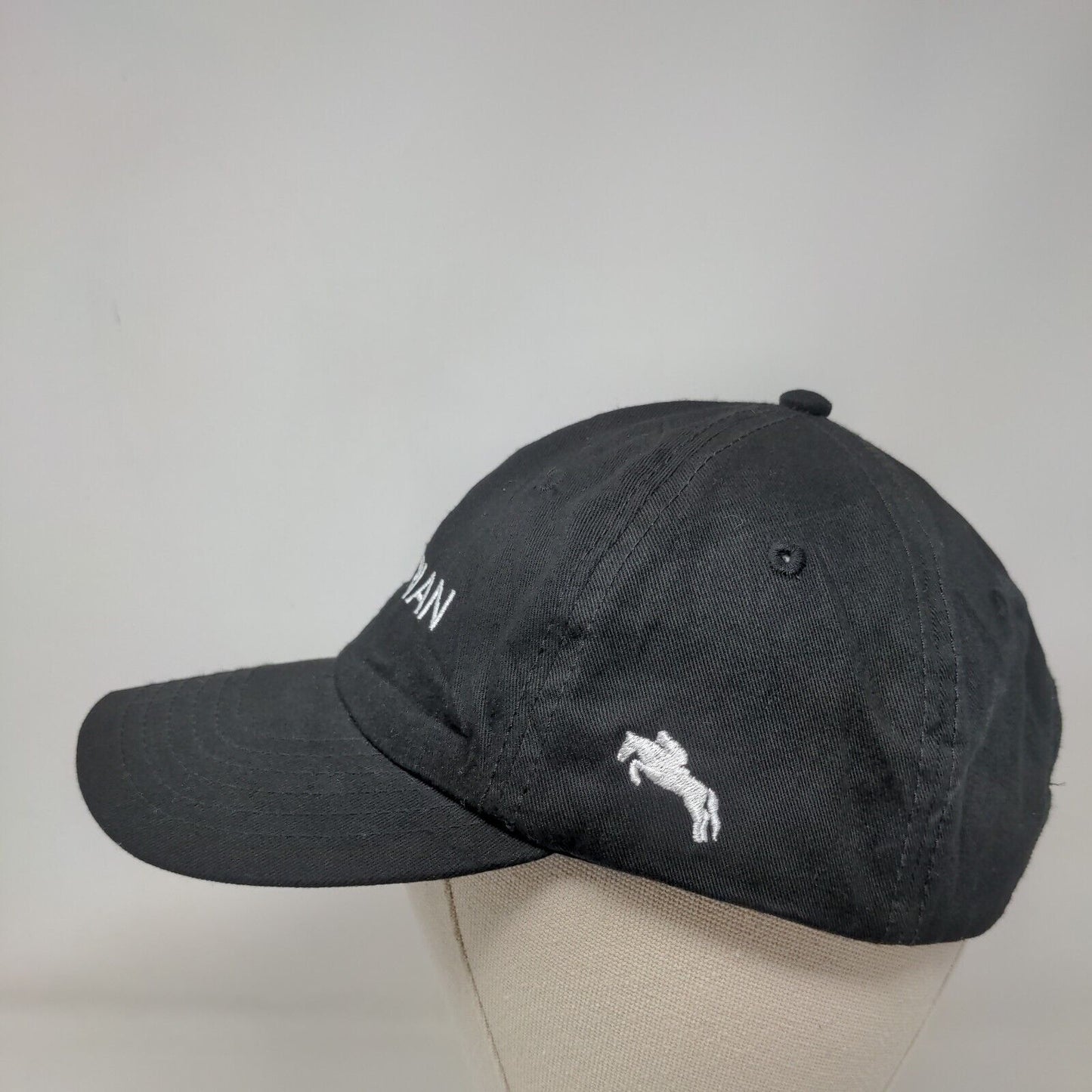 Equestrian Slideback Hat Black One Size Adjustable Embroidered 6 Panel DALIX