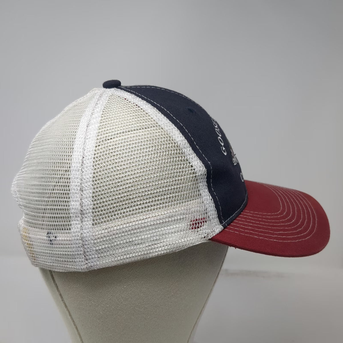 Goose Hummock Trucker Hat Blue Red One Size Striped Bass Cape Cod Snapback