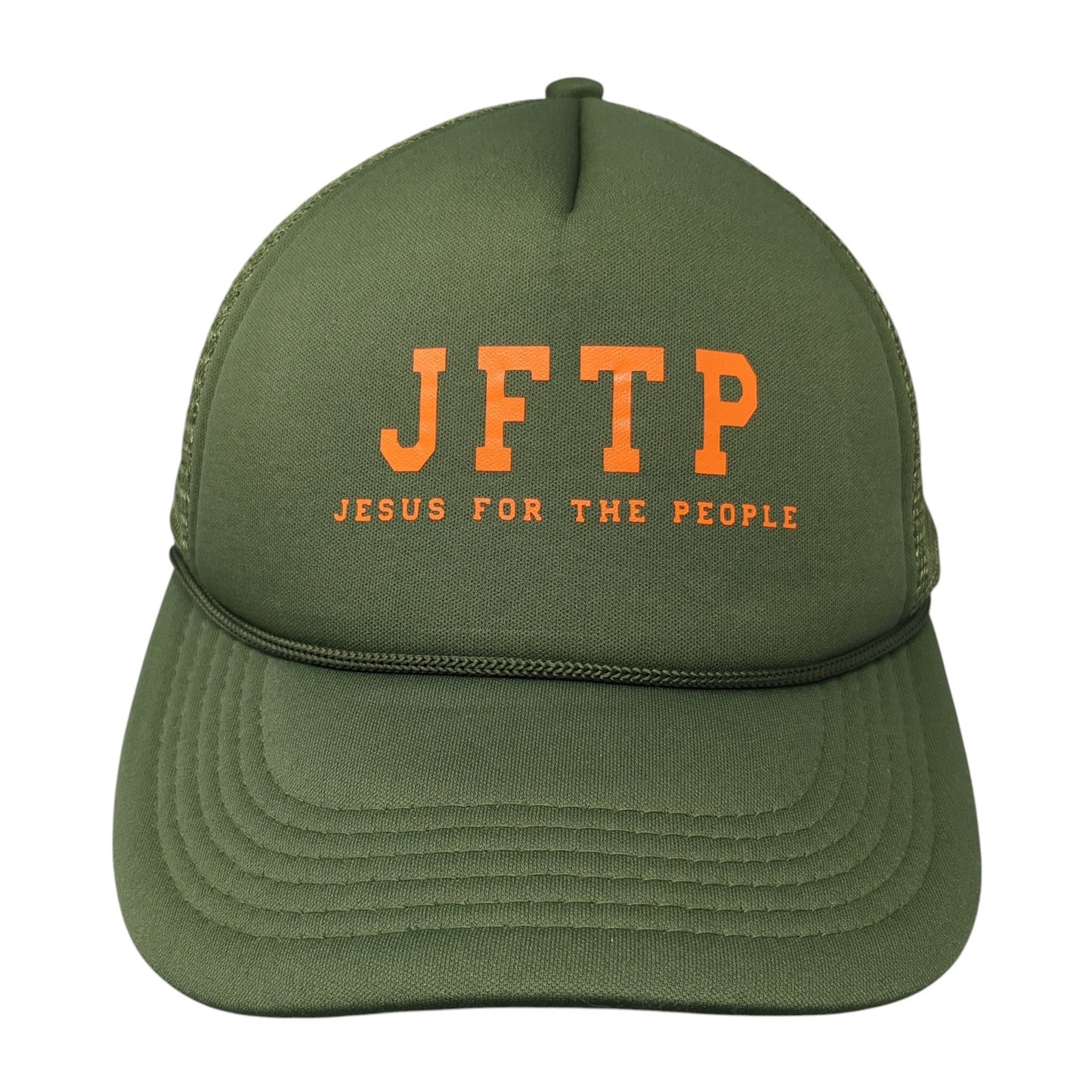 JFTP Jesus For The People Snapback Rope Trucker Hat Green One Size Mesh Back