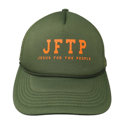 JFTP Jesus For The People Snapback Rope Trucker Hat Green One Size Mesh Back