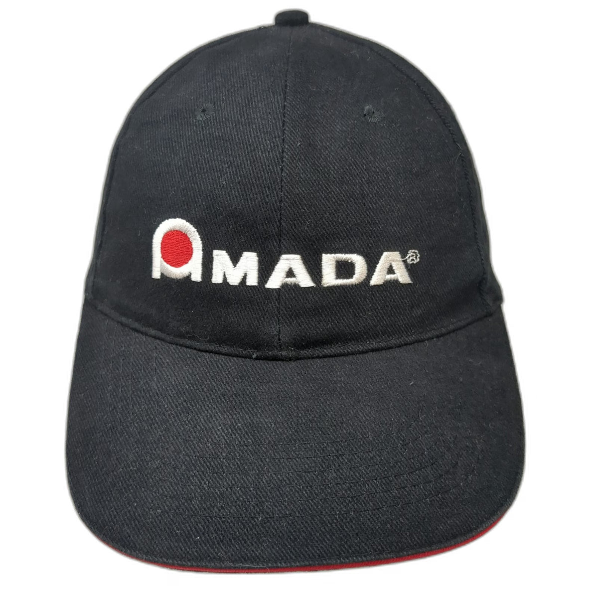 Amada Hat Baseball Cap Black One Size Strapback Embroidered Logo Red Trim