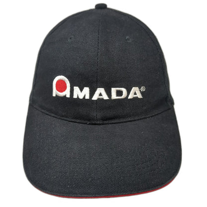 Amada Hat Baseball Cap Black One Size Strapback Embroidered Logo Red Trim