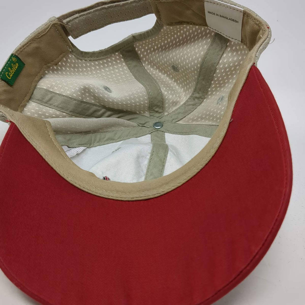 Cabela's Baseball Cap Beige Red Black One Size Mesh Strapback Hat Outdoor Logo