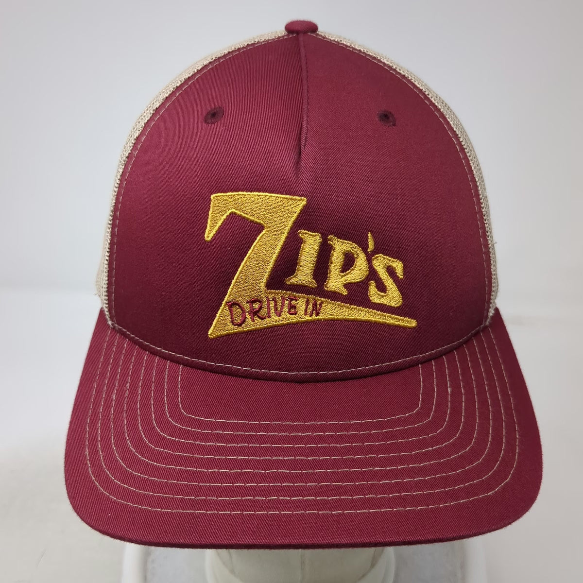 Richardson Trucker Hat Red One Size Zips Drive In Mesh Snapback Restaurant Logo