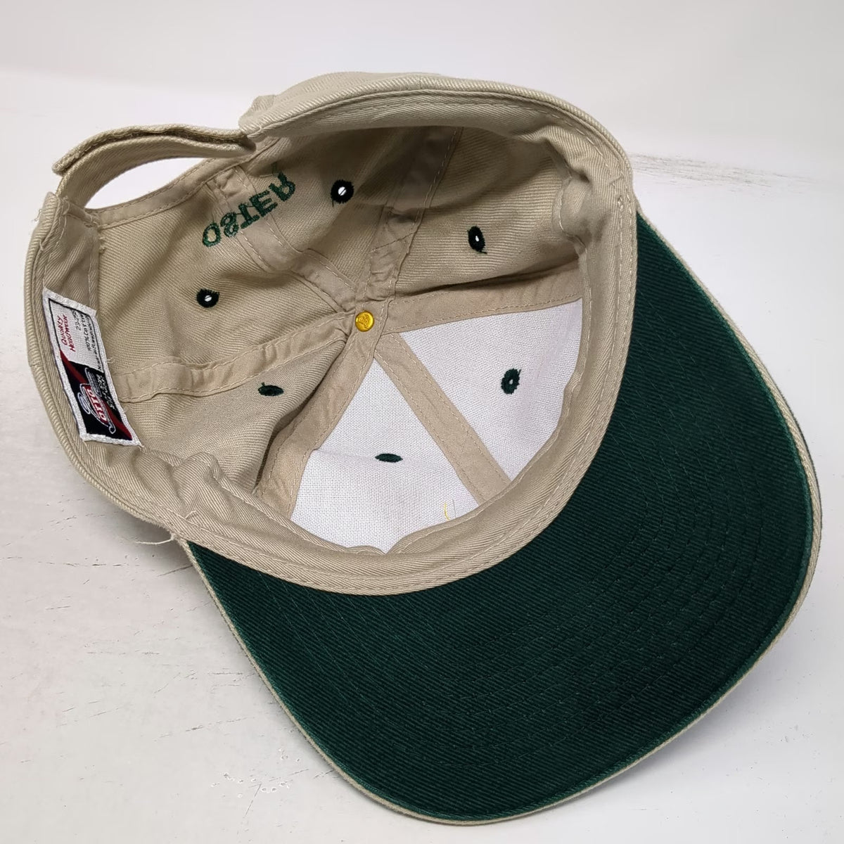 OTTO Trucker Hat Beige Green OSFM WSI Oster Logo Embroidered Cotton Strapback