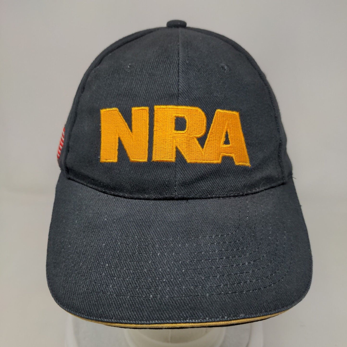NRA Strapback Hat Black One Size Embroidered American Flag 6 Panel