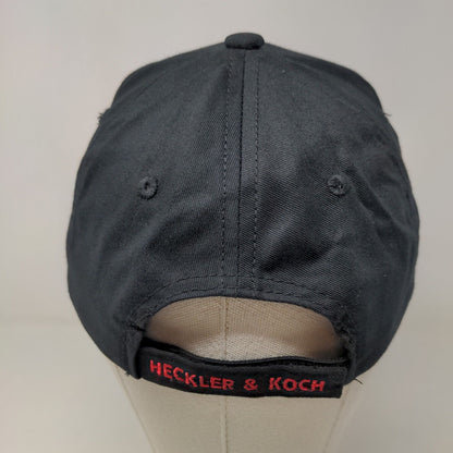 Heckler & Kock Men's Strapback Hat Black Adjustable Embroidered Big Logo Cotton